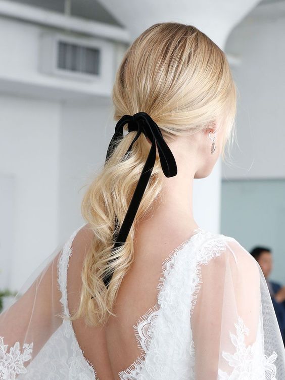 Black Ribbon Bow Tie wedding hairstyle